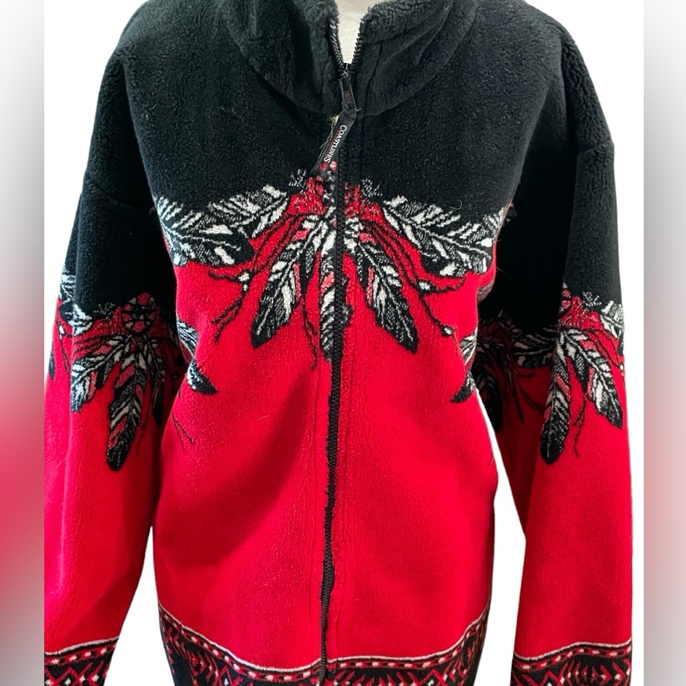 Coastlines Women's Vintage First Nations Feather Native Canadian Fleece Coat XL